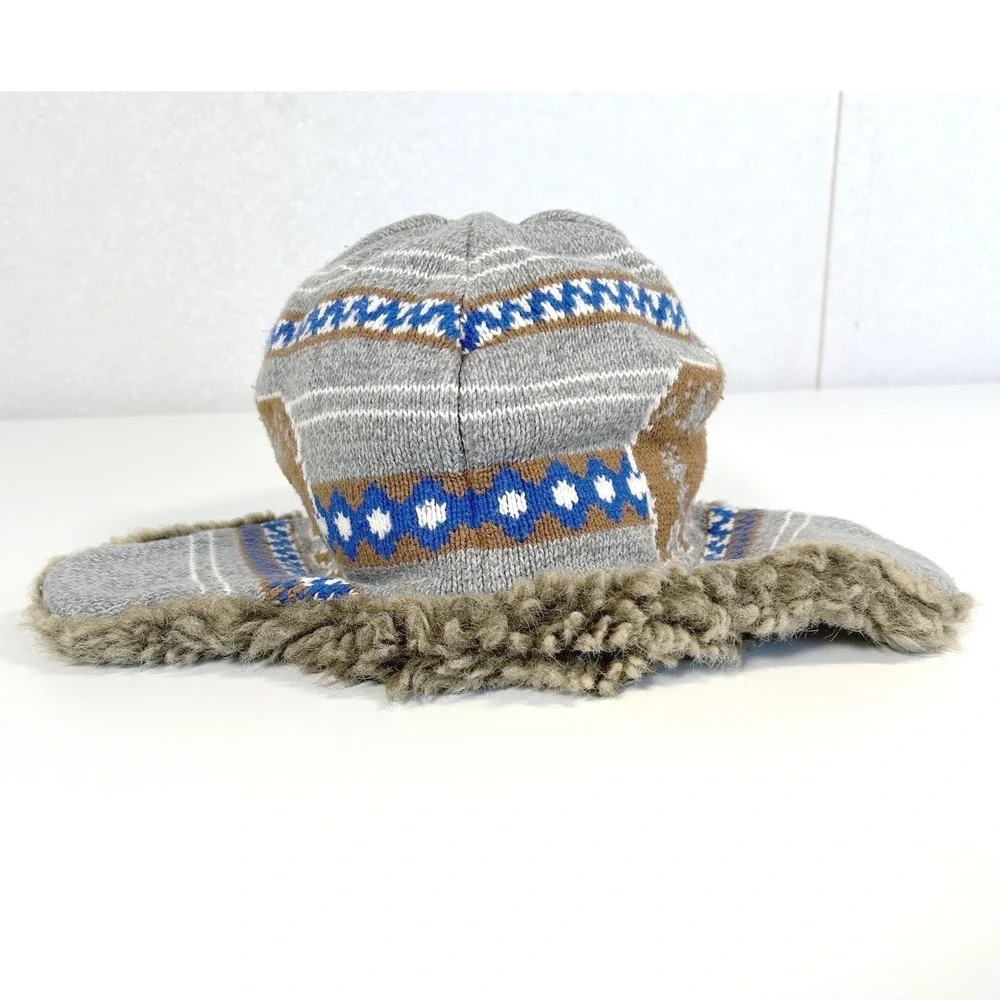 Hanna Andersson kid large youth bear knit trapper flap hat faux fur cotton lined